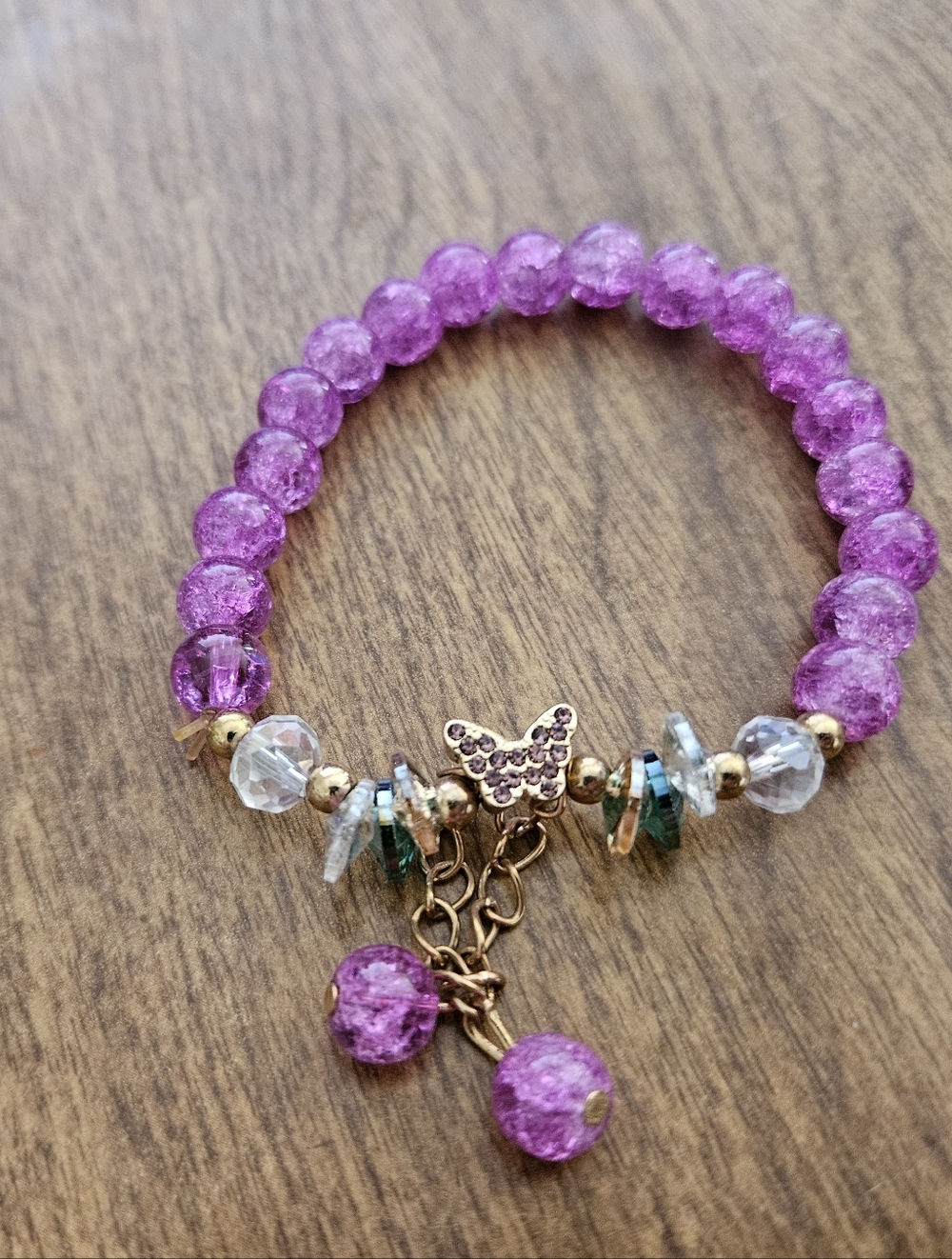 Purple Butterfly Beaded Bracelet